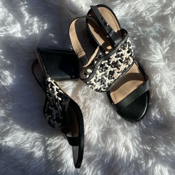 French Connection black and white woven block heel slingback heels size 7.5 - Picture 1 of 6